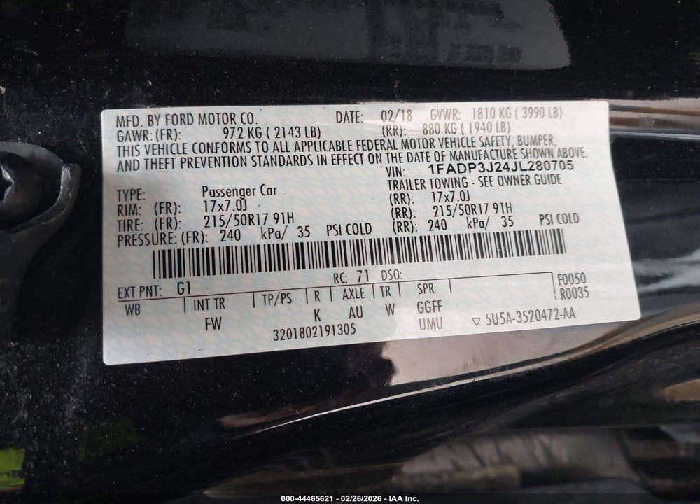 2018 FORD FOCUS TITANIUM VIN: 1FADP3J24JL280705
