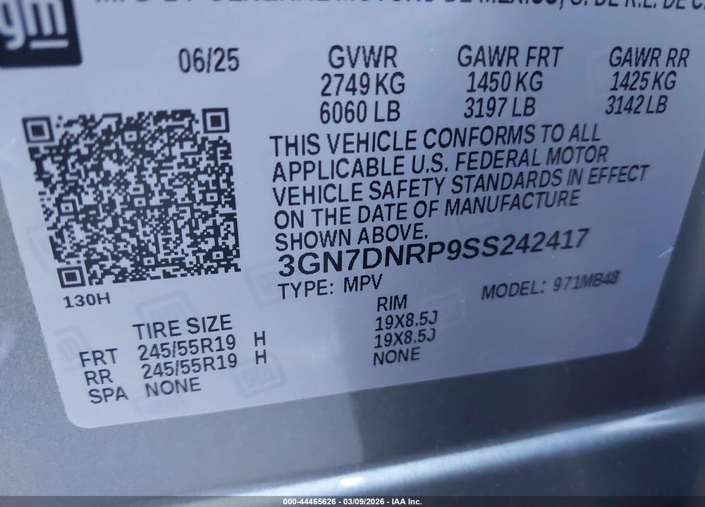 2025 CHEVROLET EQUINOX EV LT 2 VIN: 3GN7DNRP9SS242417