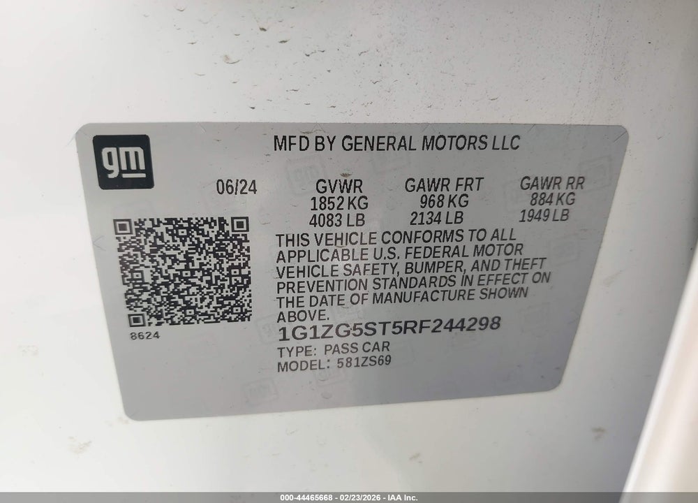 2024 CHEVROLET MALIBU FWD RS VIN: 1G1ZG5ST5RF244298