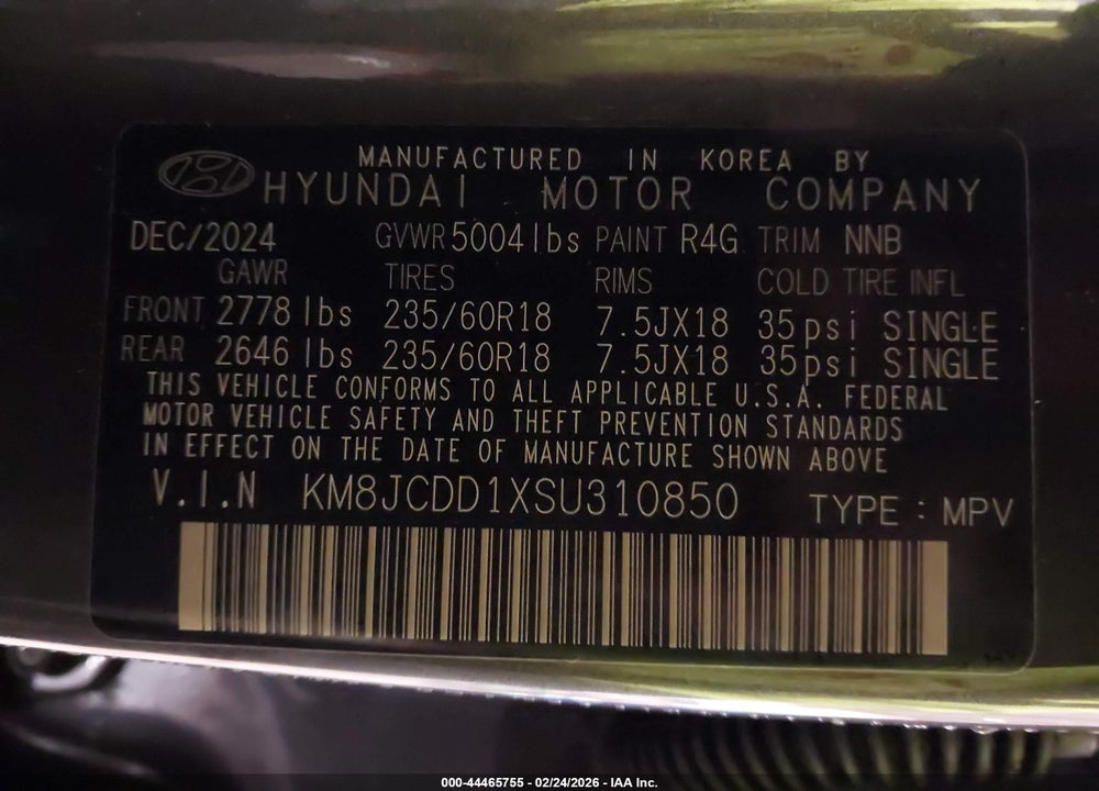 2025 HYUNDAI TUCSON HYBRID SEL CONVENIENCE VIN: KM8JCDD1XSU310850