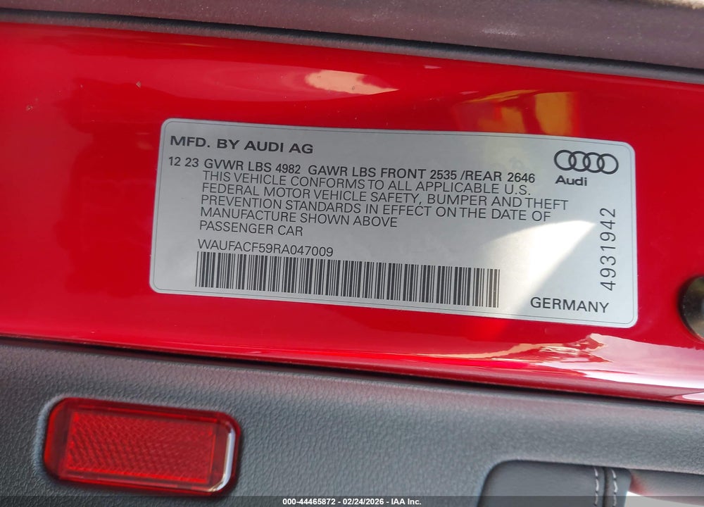 2024 AUDI A5 SPORTBACK PREMIUM PLUS 45 TFSI QUATTRO S TRONIC VIN: WAUFACF59RA047009