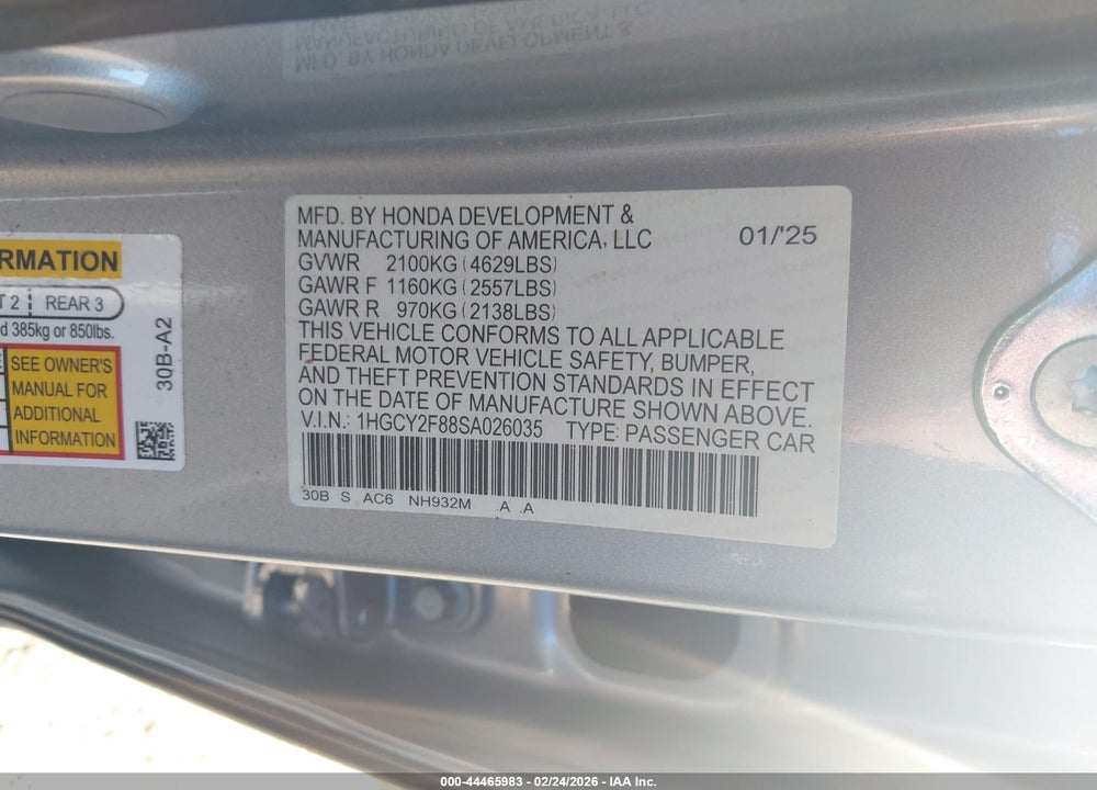 2025 HONDA ACCORD HYBRID TOURING VIN: 1HGCY2F88SA026035