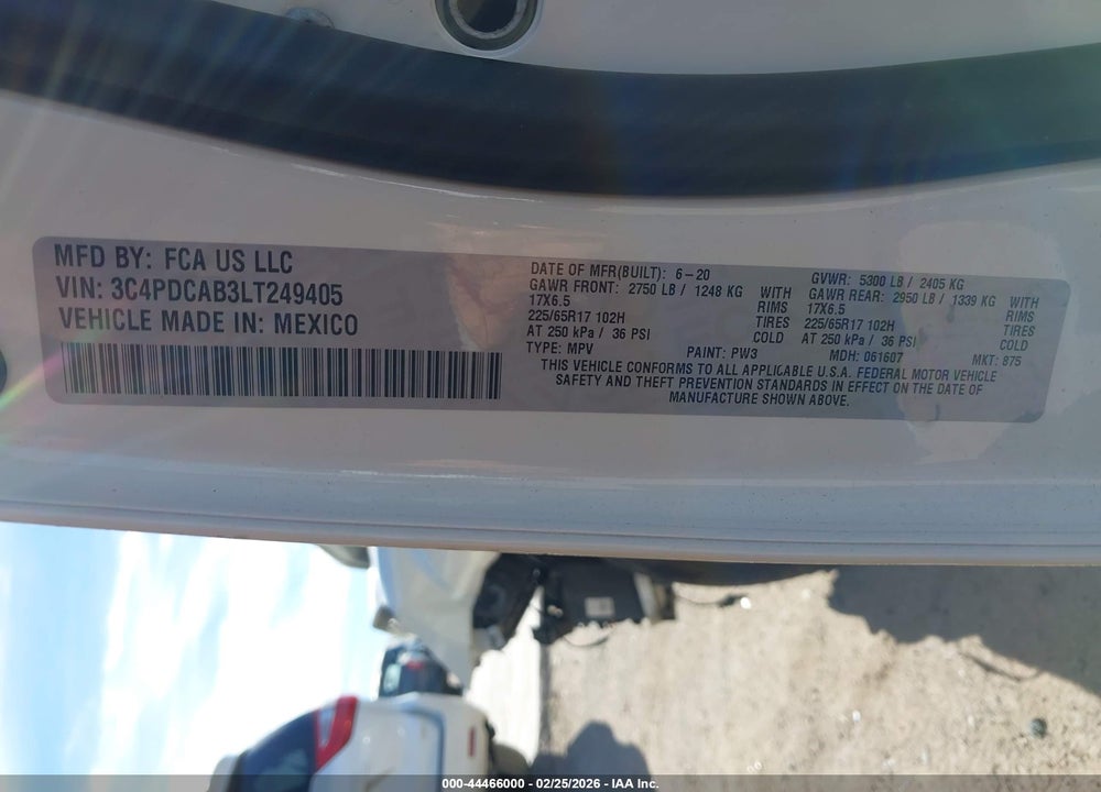 2020 DODGE JOURNEY SE VALUE VIN: 3C4PDCAB3LT249405
