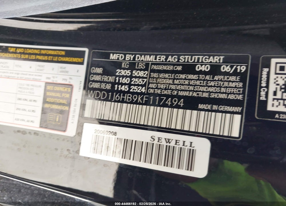 2019 MERCEDES-BENZ E 450 VIN: WDD1J6HB9KF117494