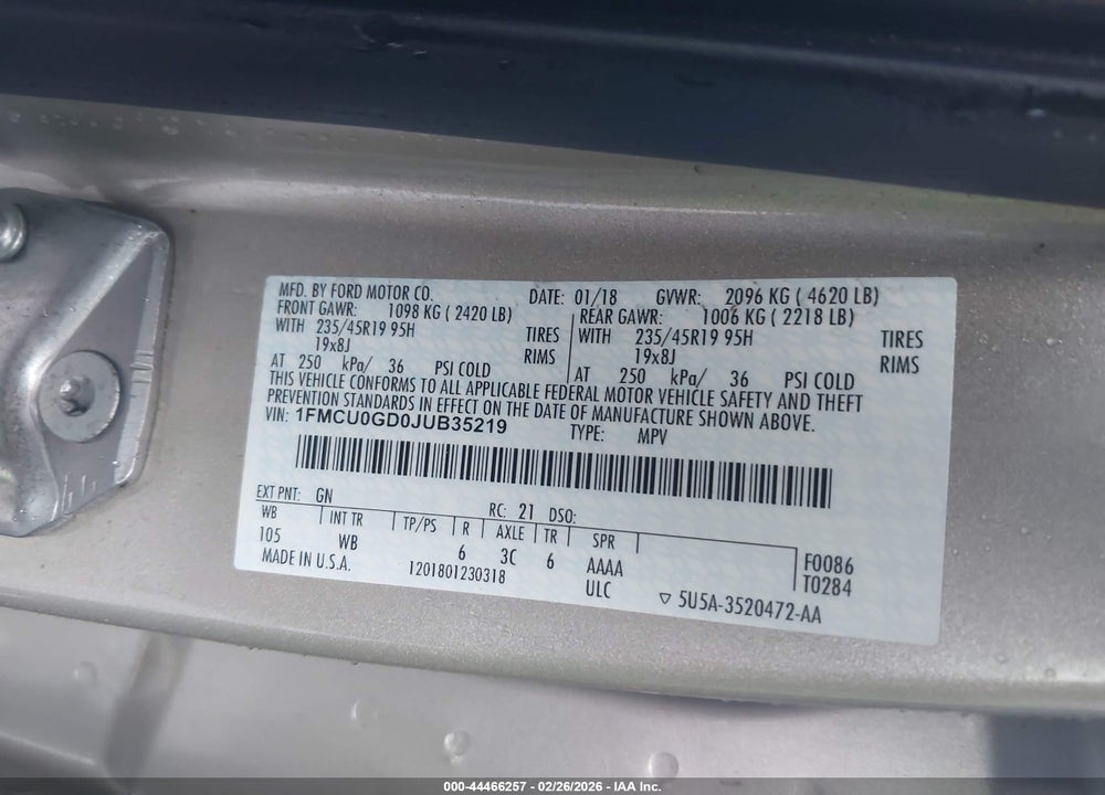 2018 FORD ESCAPE SE VIN: 1FMCU0GD0JUB35219