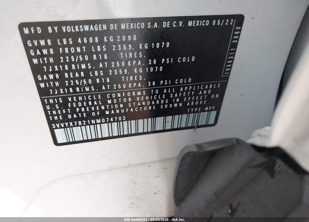 2022 VOLKSWAGEN TAOS 1.5T SE VIN: 3VVYX7B21NM074703