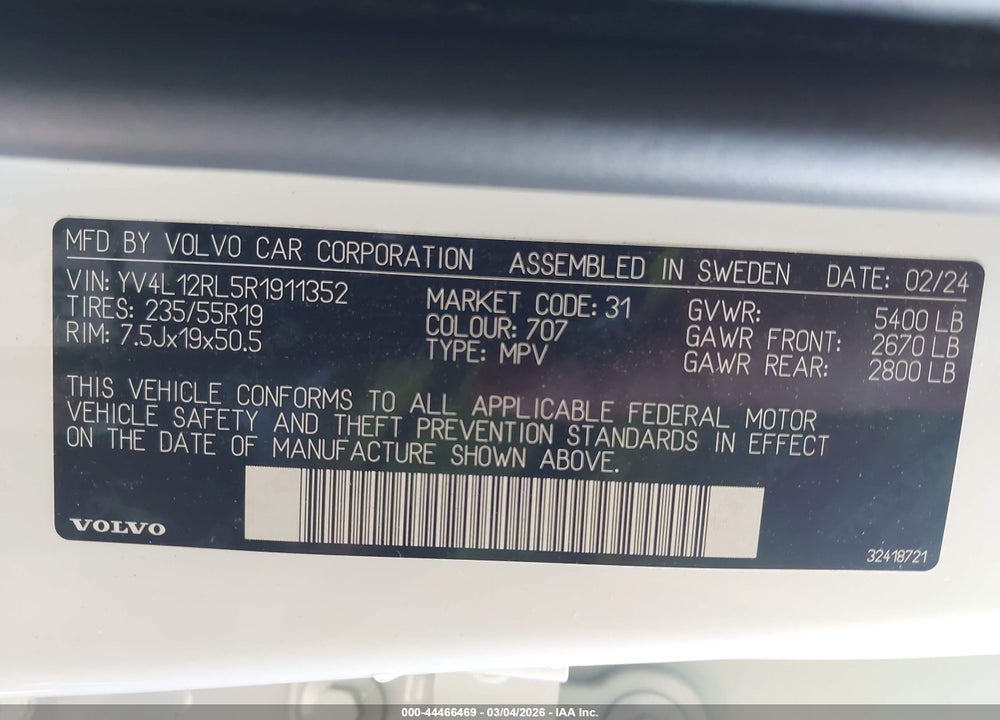 2024 VOLVO XC60 B5 PLUS DARK THEME VIN: YV4L12RL5R1911352
