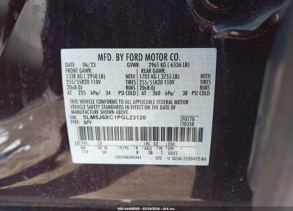 2023 LINCOLN AVIATOR STANDARD VIN: 5LM5J6XC1PGL23120