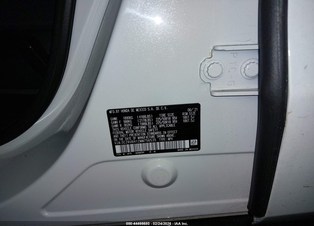 2021 HONDA HR-V AWD SPORT VIN: 3CZRU6H12MM756535