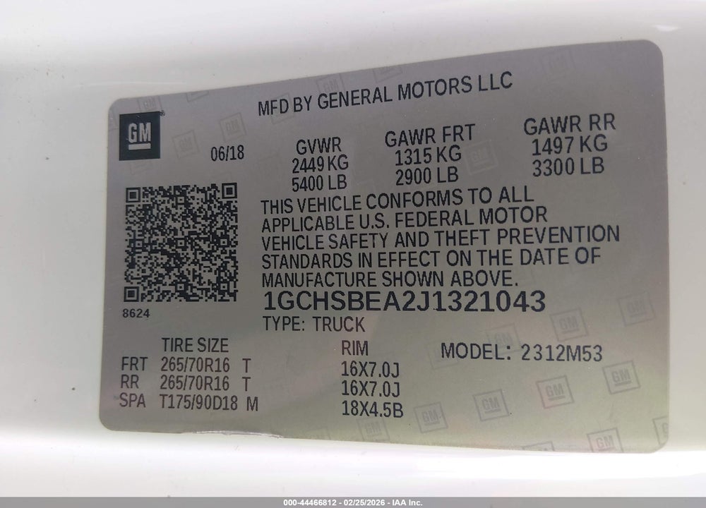 2018 CHEVROLET COLORADO WT VIN: 1GCHSBEA2J1321043