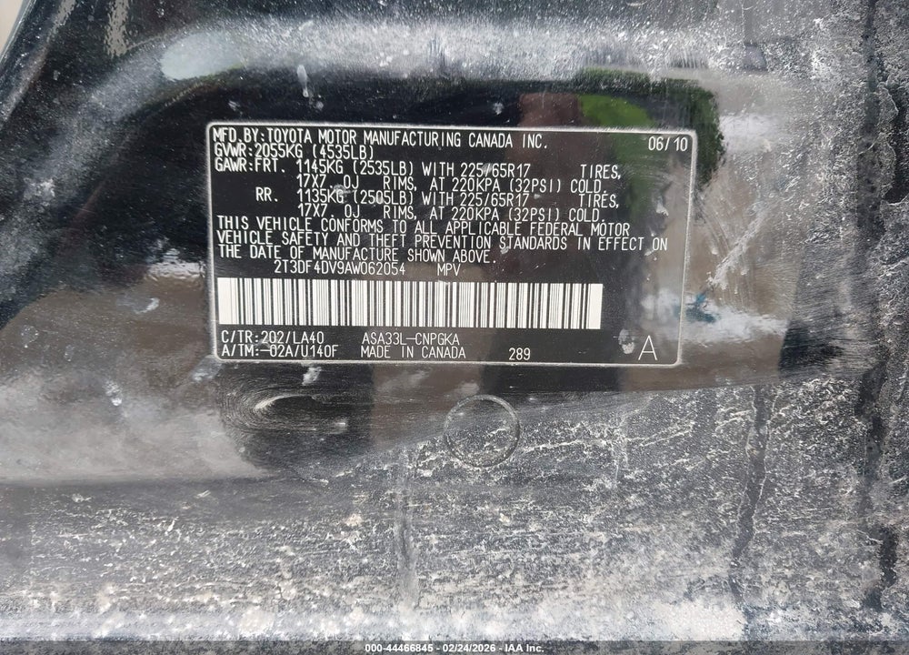 2010 TOYOTA RAV4 LIMITED VIN: 2T3DF4DV9AW062054