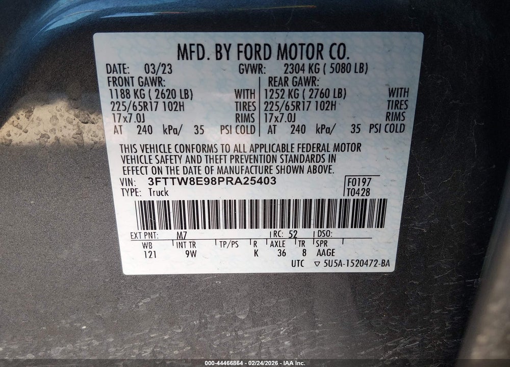 2023 FORD MAVERICK XL VIN: 3FTTW8E98PRA25403