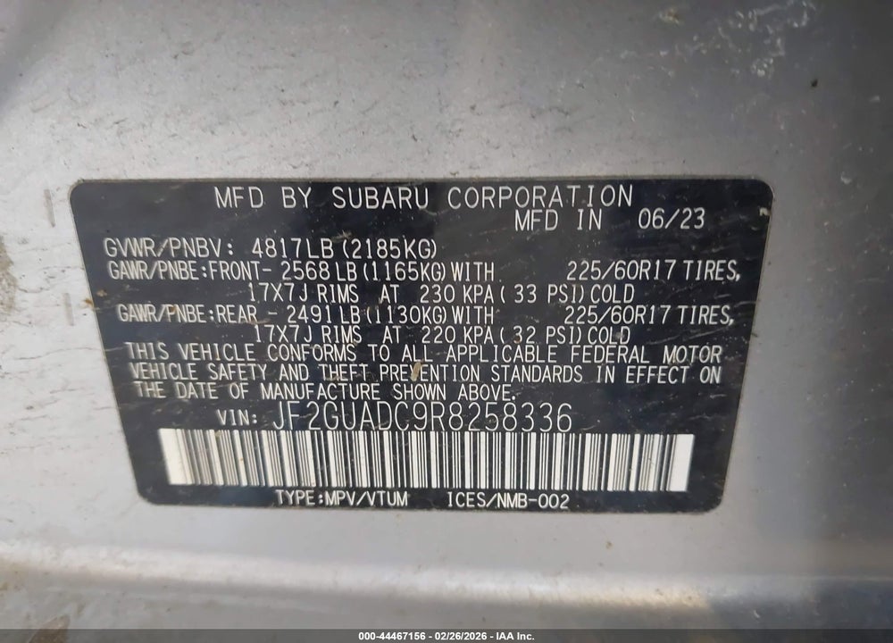 2024 SUBARU CROSSTREK PREMIUM VIN: JF2GUADC9R8258336