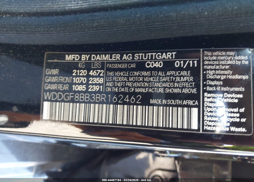 2011 MERCEDES-BENZ C 300 LUXURY 4MATIC/SPORT 4MATIC VIN: WDDGF8BB3BR162462