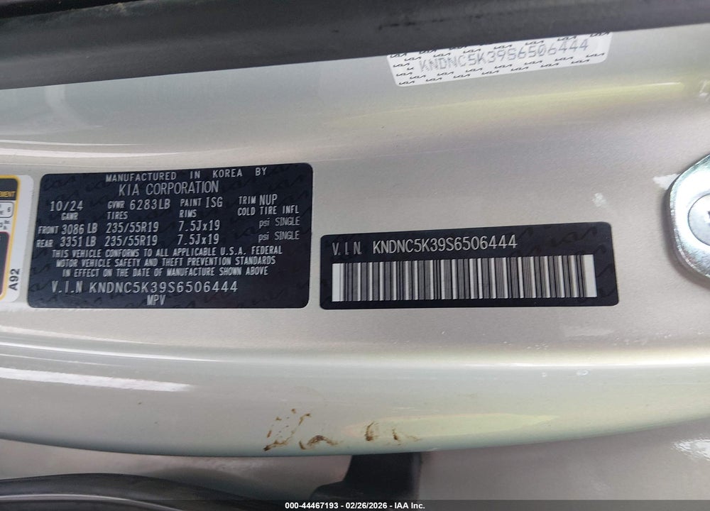 2025 KIA CARNIVAL MPV EX VIN: KNDNC5K39S6506444