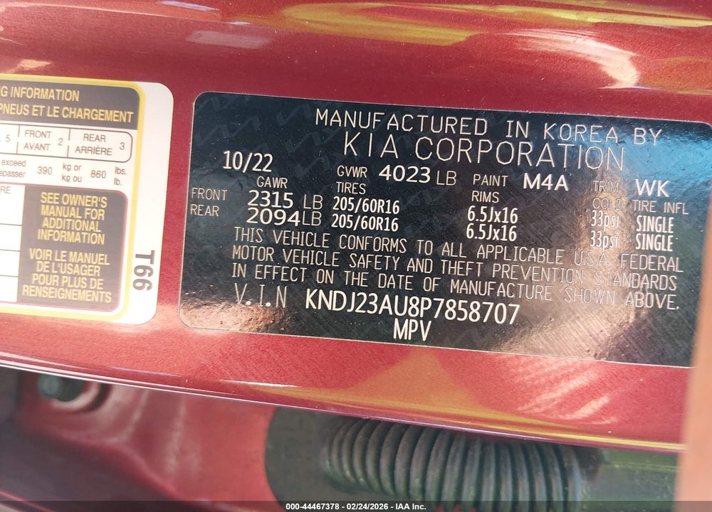 2023 KIA SOUL LX VIN: KNDJ23AU8P7858707