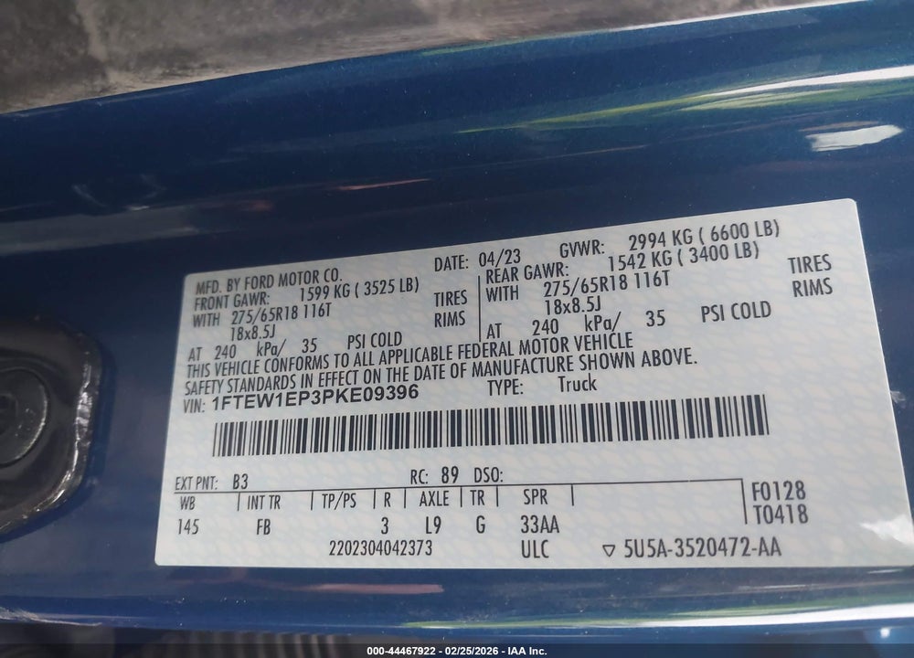 2023 FORD F-150 XLT VIN: 1FTEW1EP3PKE09396