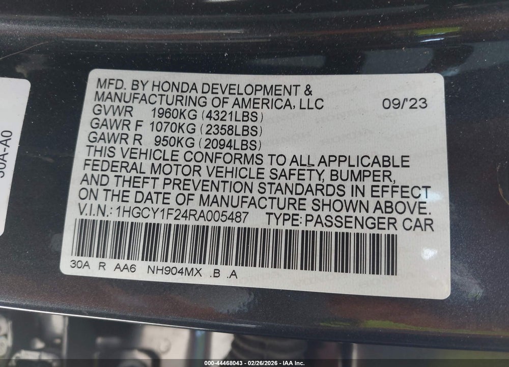 2024 HONDA ACCORD LX VIN: 1HGCY1F24RA005487