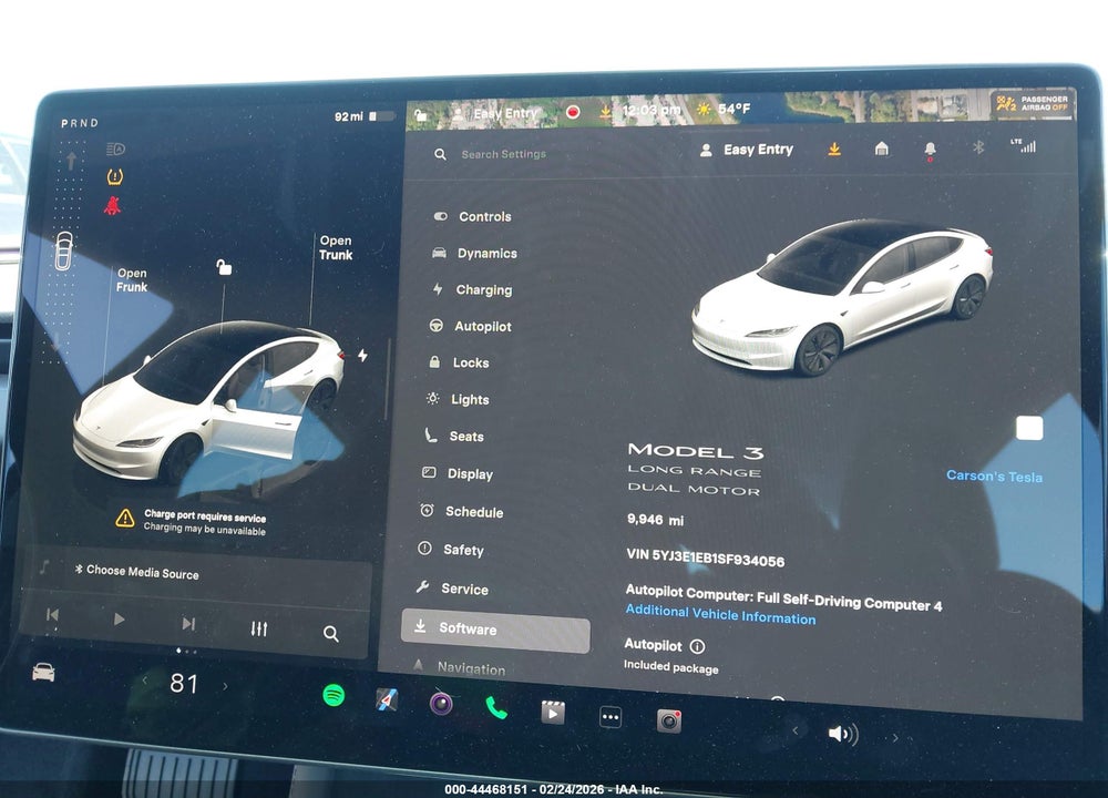 2025 TESLA MODEL 3 LONG RANGE ALL-WHEEL DRIVE VIN: 5YJ3E1EB1SF934056