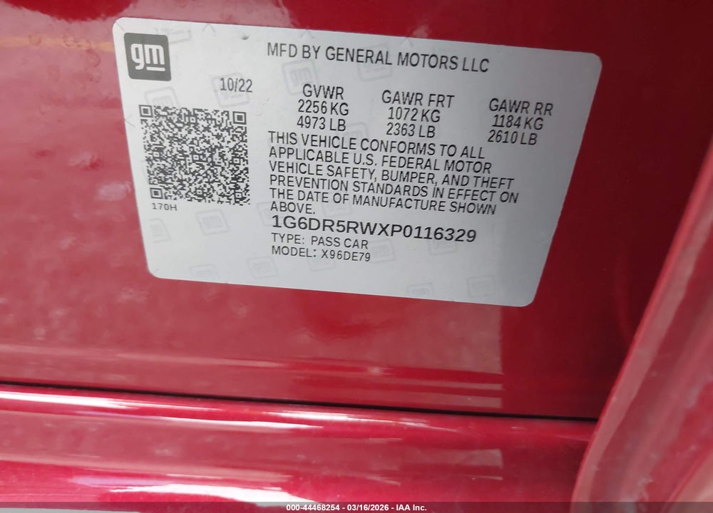 2023 CADILLAC CT5-V V-SERIES VIN: 1G6DR5RWXP0116329