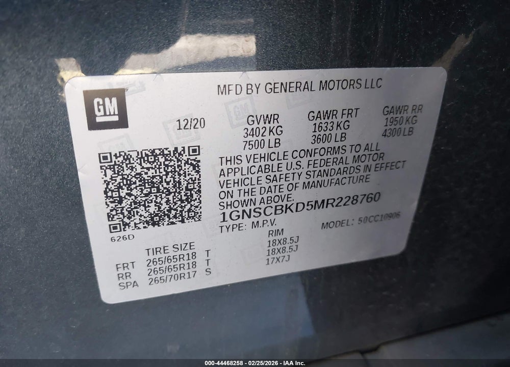 2021 CHEVROLET SUBURBAN 2WD LS VIN: 1GNSCBKD5MR228760