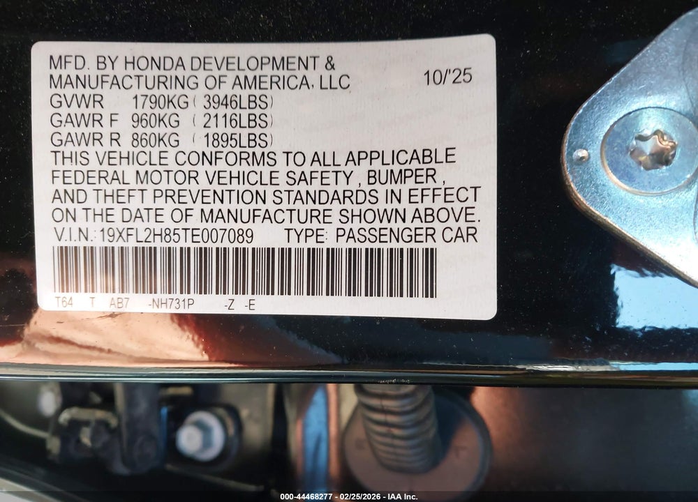2026 HONDA CIVIC SPORT VIN: 19XFL2H85TE007089