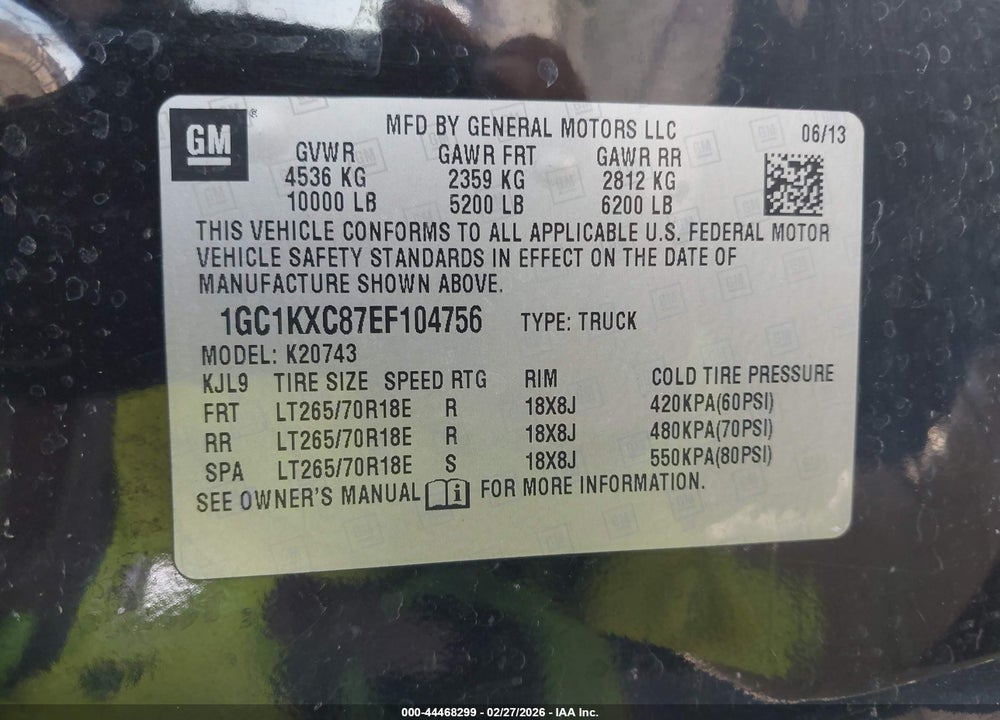 2014 CHEVROLET SILVERADO 2500HD LT VIN: 1GC1KXC87EF104756