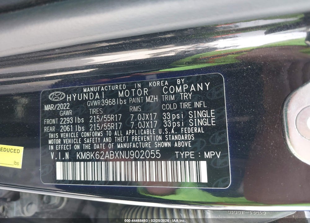 2022 HYUNDAI KONA SEL VIN: KM8K62ABXNU902055