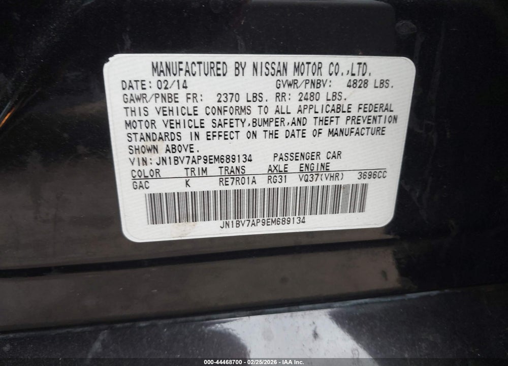2014 INFINITI Q50 BASE VIN: JN1BV7AP9EM689134