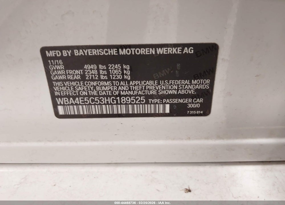 2017 BMW 440I GRAN COUPE XDRIVE VIN: WBA4E5C53HG189525