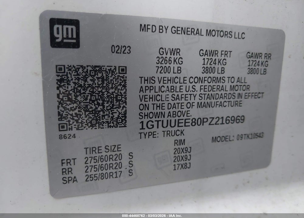 2023 GMC SIERRA 1500 4WD  SHORT BOX AT4 VIN: 1GTUUEE80PZ216969