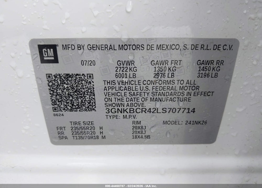 2020 CHEVROLET BLAZER FWD 2LT VIN: 3GNKBCR42LS707714