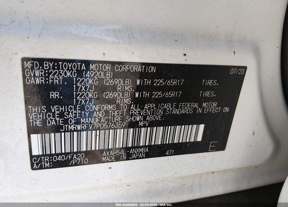 2023 TOYOTA RAV4 HYBRID XLE VIN: JTMRWRFV7PD576359