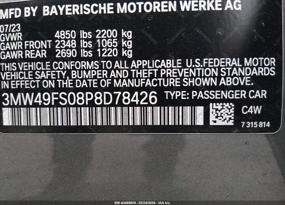 2023 BMW M340I VIN: 3MW49FS08P8D78426