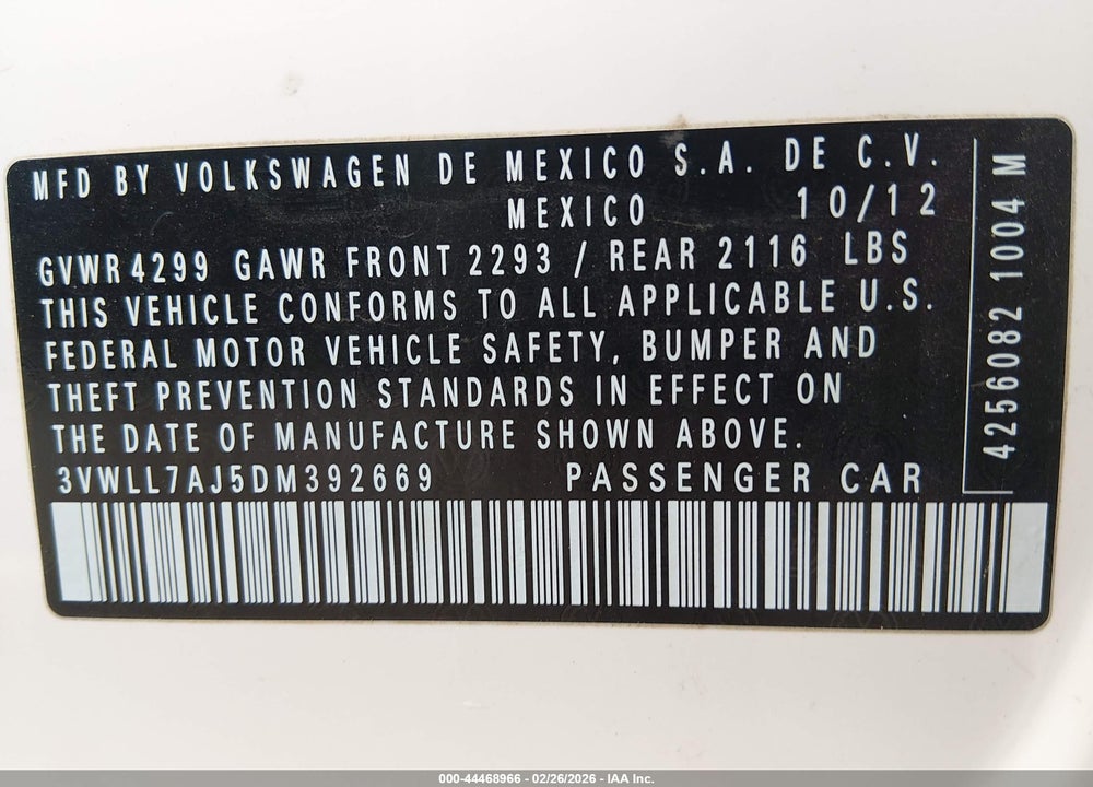 2013 VOLKSWAGEN JETTA 2.0L TDI VIN: 3VWLL7AJ5DM392669