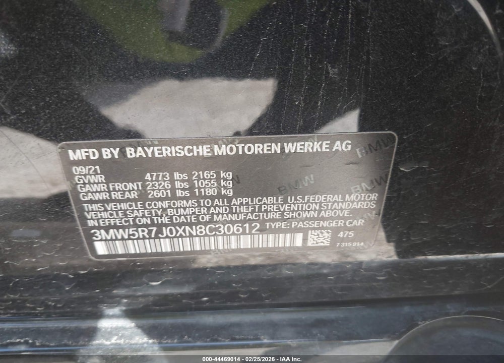 2022 BMW 330I XDRIVE VIN: 3MW5R7J0XN8C30612