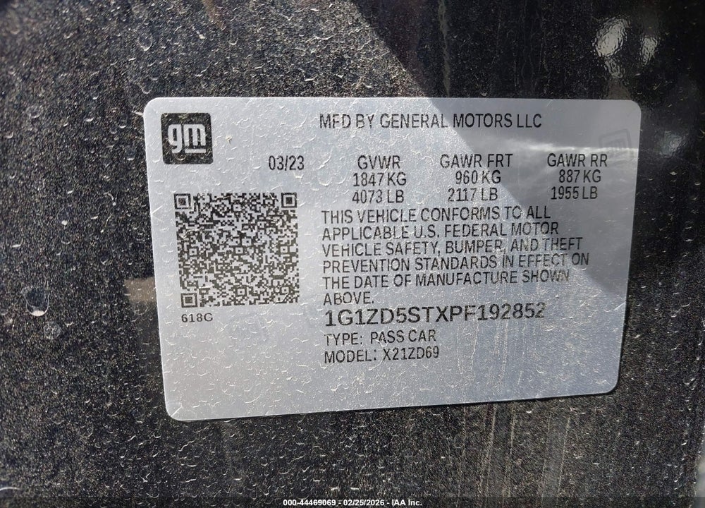 2023 CHEVROLET MALIBU FWD 1LT VIN: 1G1ZD5STXPF192852