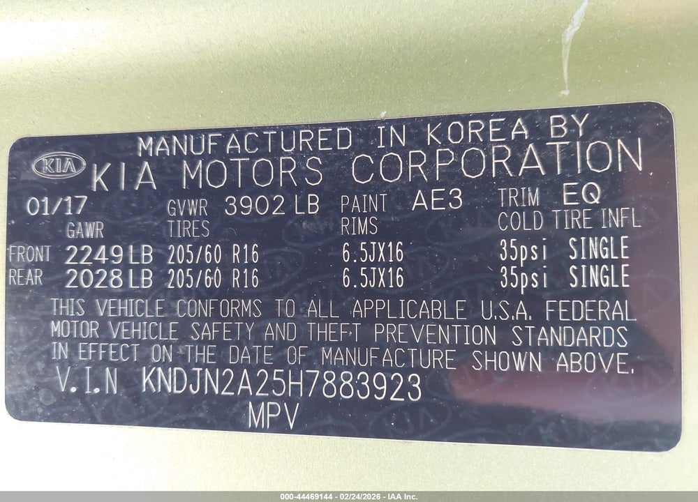 2017 KIA SOUL VIN: KNDJN2A25H7883923