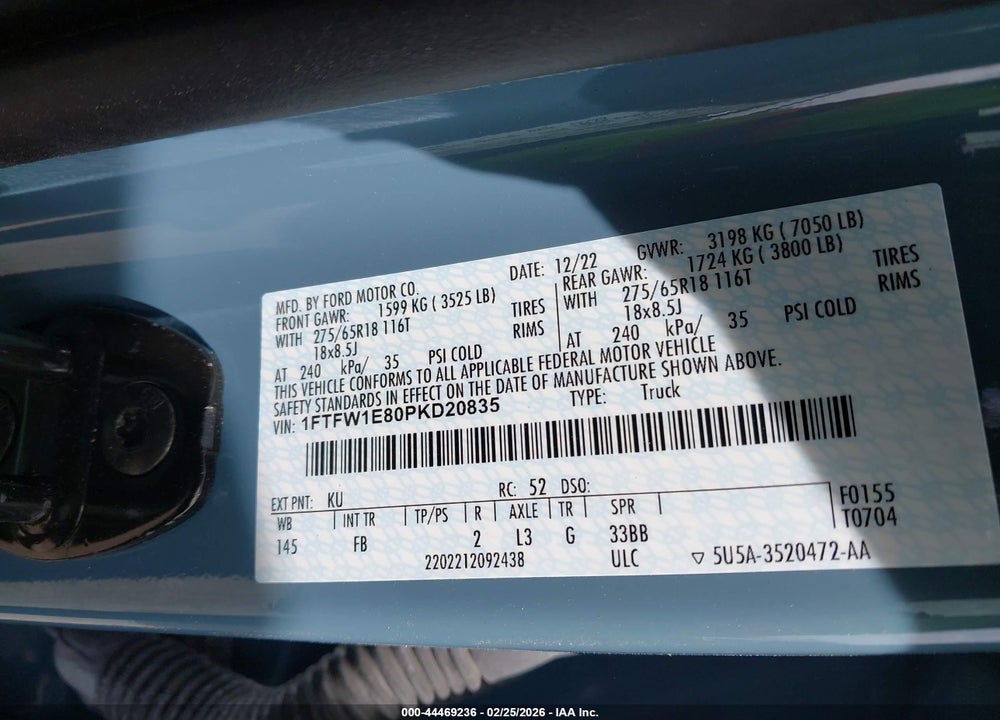 2023 FORD F-150 XLT VIN: 1FTFW1E80PKD20835