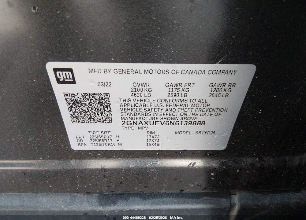 2022 CHEVROLET EQUINOX AWD LT VIN: 2GNAXUEV6N6139888