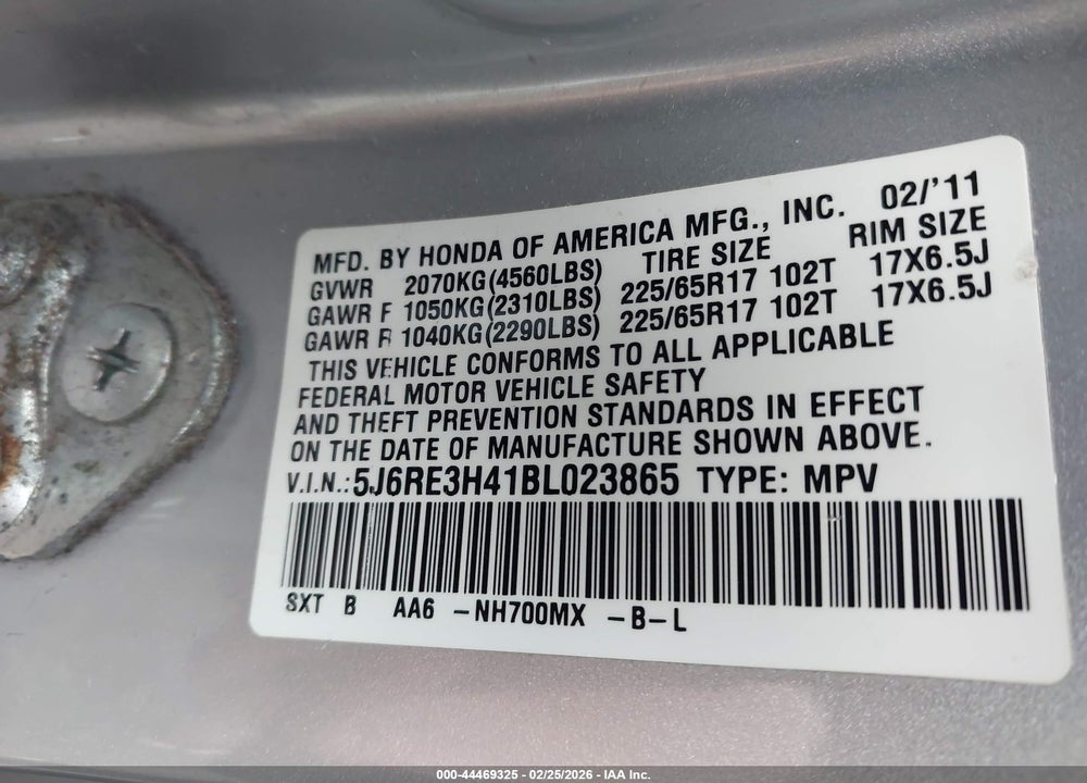 2011 HONDA CR-V SE VIN: 5J6RE3H41BL023865