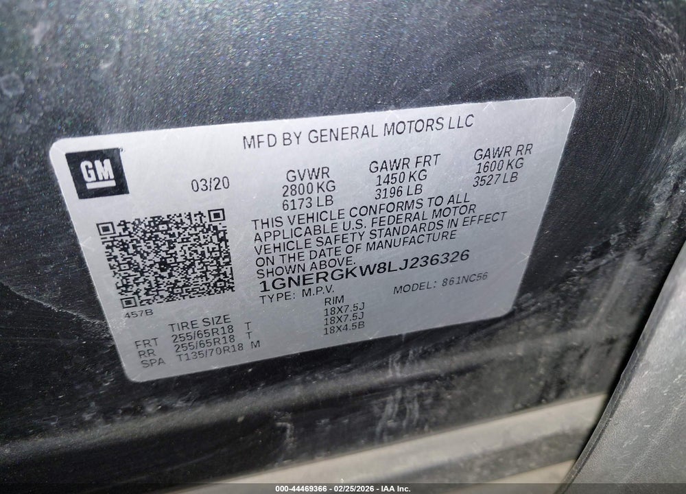 2020 CHEVROLET TRAVERSE FWD LT CLOTH VIN: 1GNERGKW8LJ236326