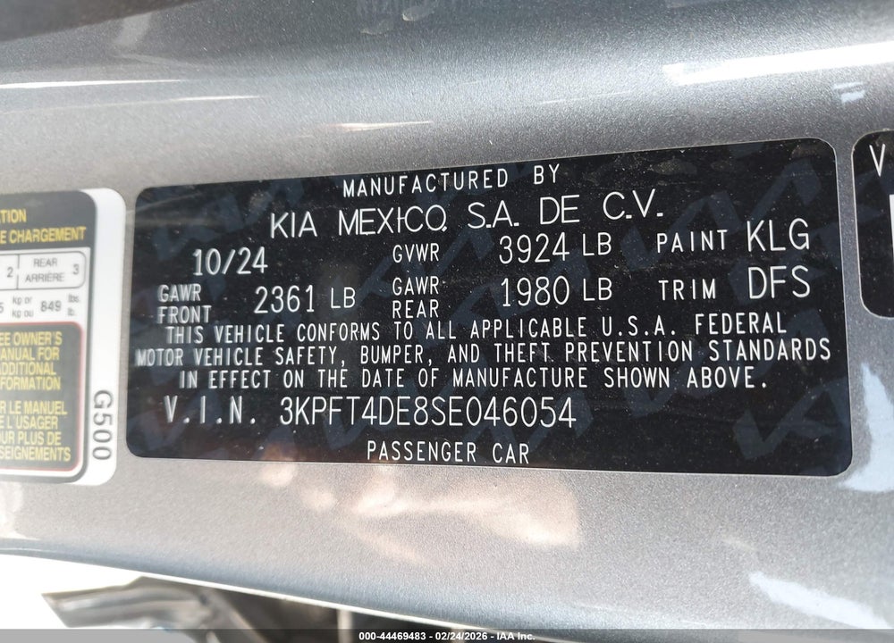 2025 KIA K4 LXS VIN: 3KPFT4DE8SE046054