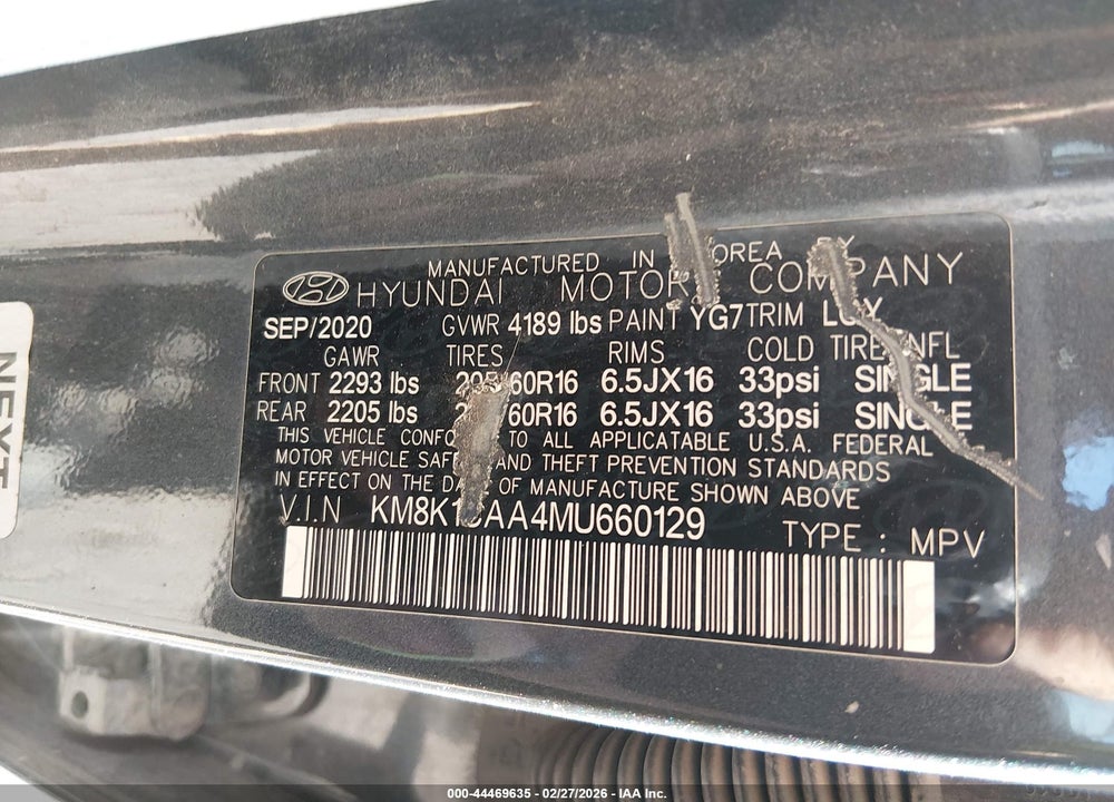 2021 HYUNDAI KONA SE VIN: KM8K1CAA4MU660129