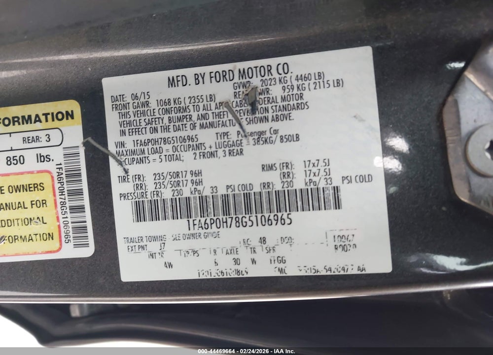 2016 FORD FUSION SE VIN: 1FA6P0H78G5106965