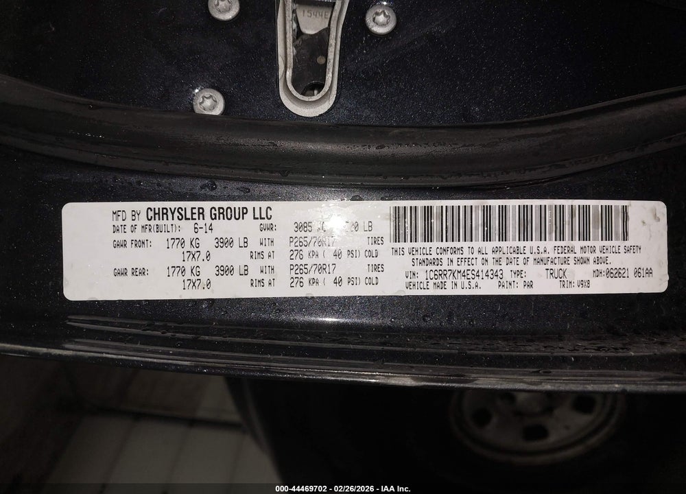 2014 RAM 1500 TRADESMAN VIN: 1C6RR7KM4ES414343