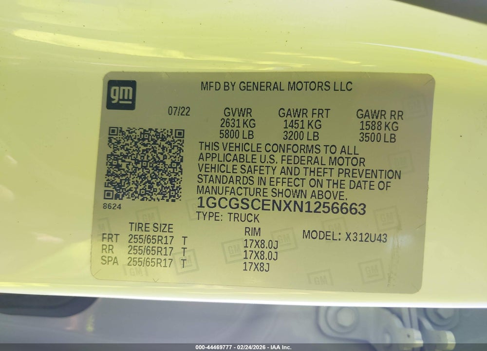 2022 CHEVROLET COLORADO LT VIN: 1GCGSCENXN1256663