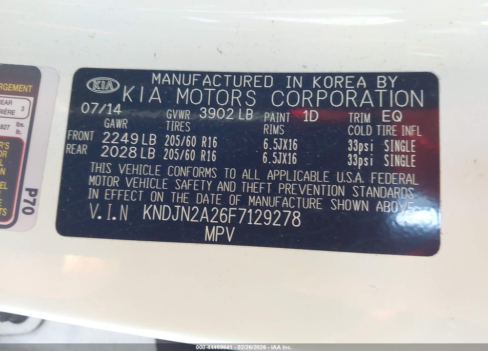2015 KIA SOUL VIN: KNDJN2A26F7129278