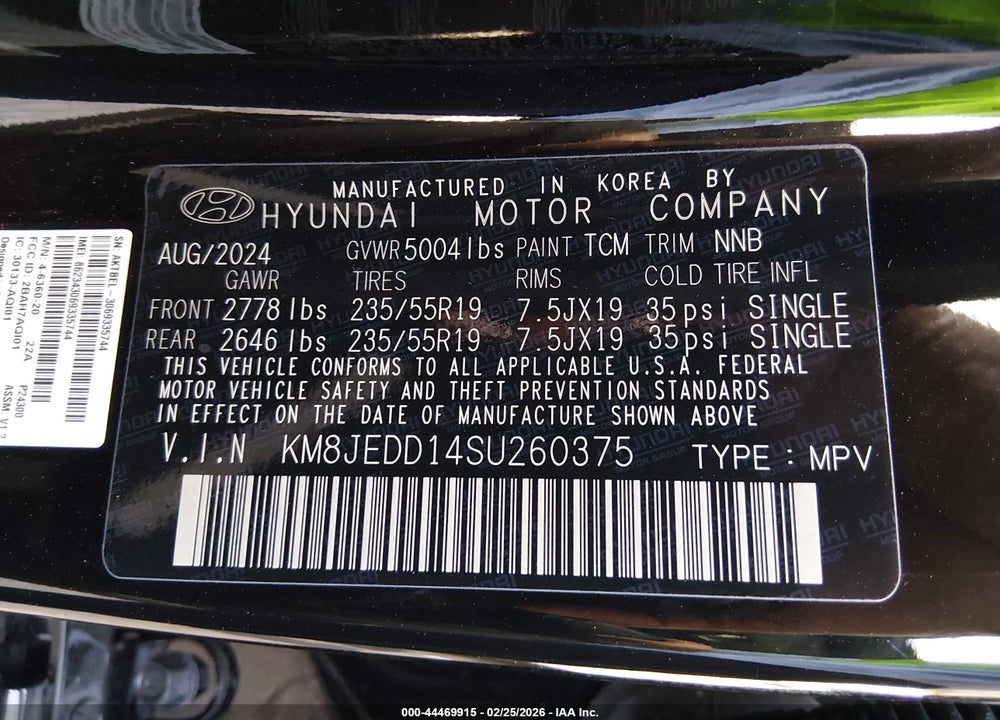 2025 HYUNDAI TUCSON HYBRID LIMITED VIN: KM8JEDD14SU260375