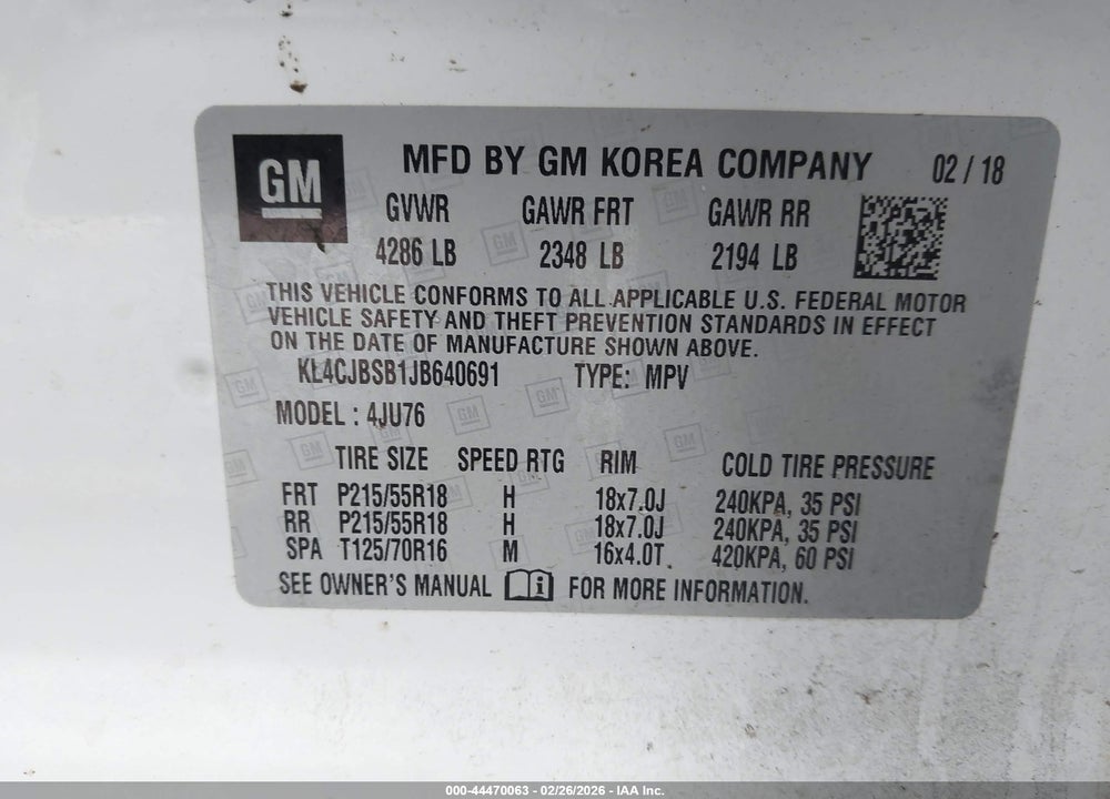 2018 BUICK ENCORE PREFERRED II VIN: KL4CJBSB1JB640691